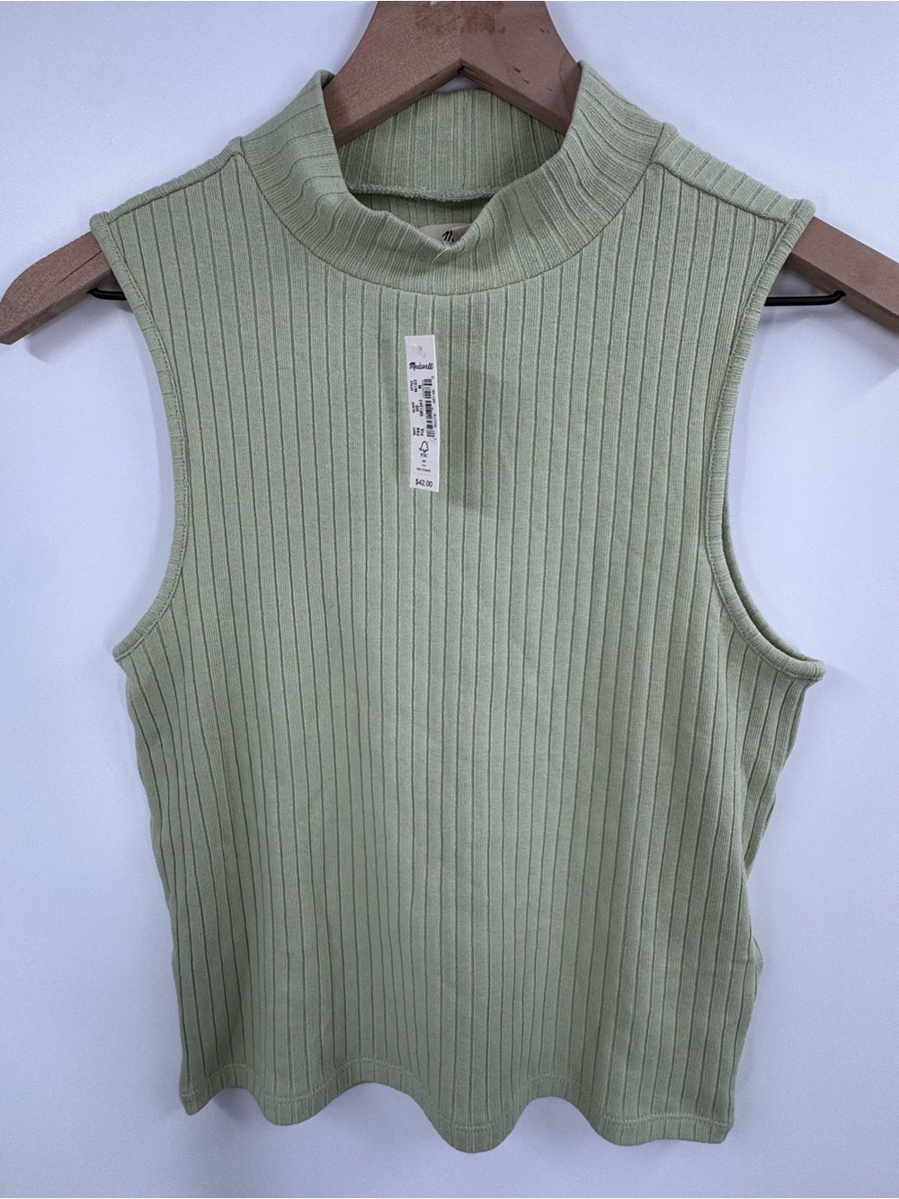 Madewell Ribbed Mock Neck Tank Top - Light Sage